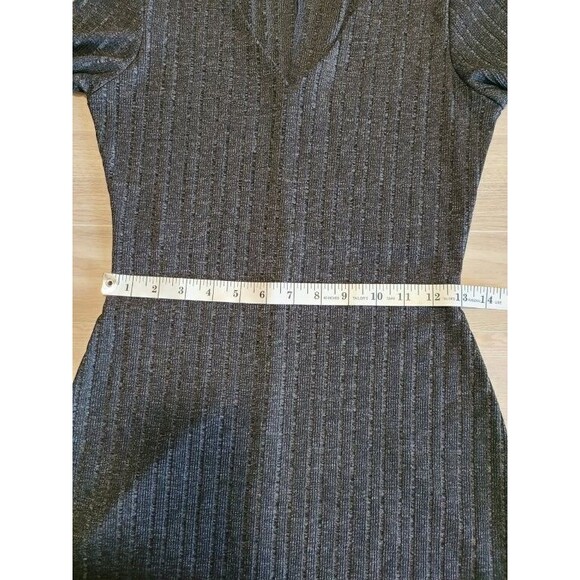 PerSeption Grey Sweater Dress XS – Ribbed Knit V-Neck 3/4 Sleeve Mini - Picture 7 of 7